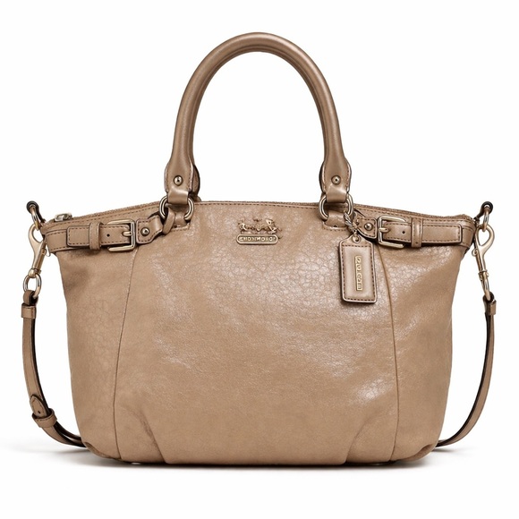 Coach Handbags - Coach Tan Metallic  Madison Satchel with Double Handles and Detachable Strap